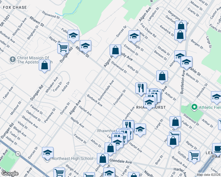 map of restaurants, bars, coffee shops, grocery stores, and more near 1720-22 Ripley Street in Philadelphia