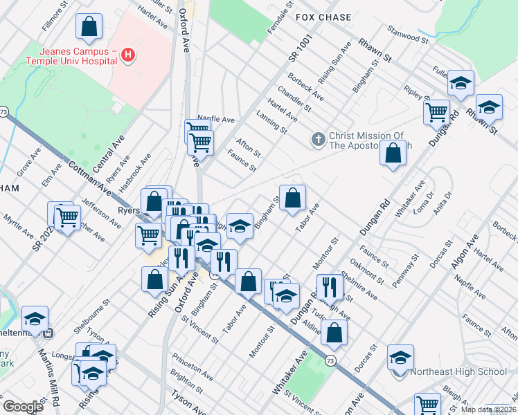 map of restaurants, bars, coffee shops, grocery stores, and more near 1029 Shelmire Avenue in Philadelphia