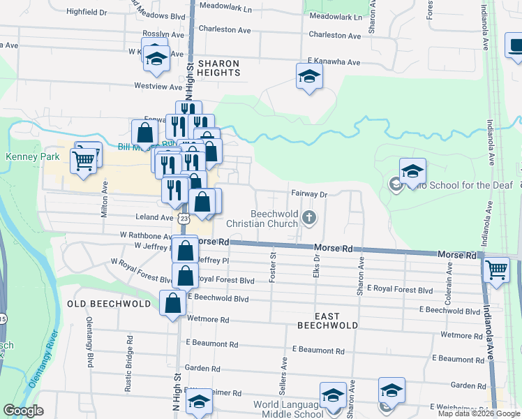 map of restaurants, bars, coffee shops, grocery stores, and more near 4916 Fuller Drive in Columbus