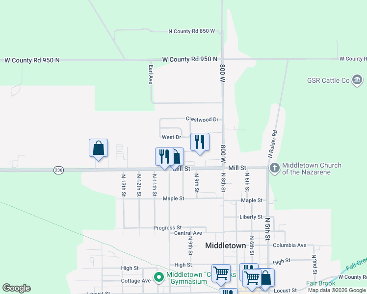 map of restaurants, bars, coffee shops, grocery stores, and more near 100 Maple Village Shopping Center in Middletown
