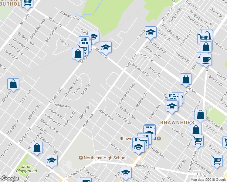 map of restaurants, bars, coffee shops, grocery stores, and more near 1607 Griffith Street in Philadelphia