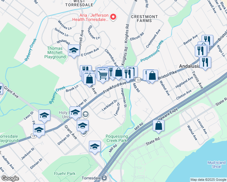 map of restaurants, bars, coffee shops, grocery stores, and more near 4010 Lyman Drive in Philadelphia