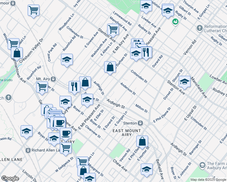 map of restaurants, bars, coffee shops, grocery stores, and more near 430 East Mount Pleasant Avenue in Philadelphia