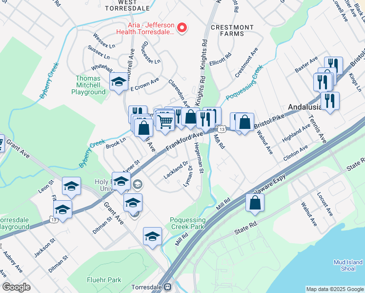 map of restaurants, bars, coffee shops, grocery stores, and more near 4010 Lyman Drive in Philadelphia