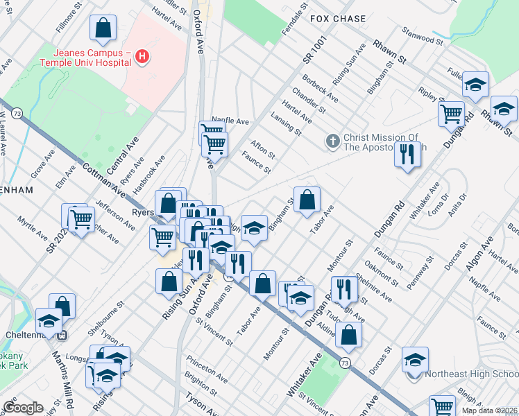 map of restaurants, bars, coffee shops, grocery stores, and more near 7422 Palmetto Street in Philadelphia