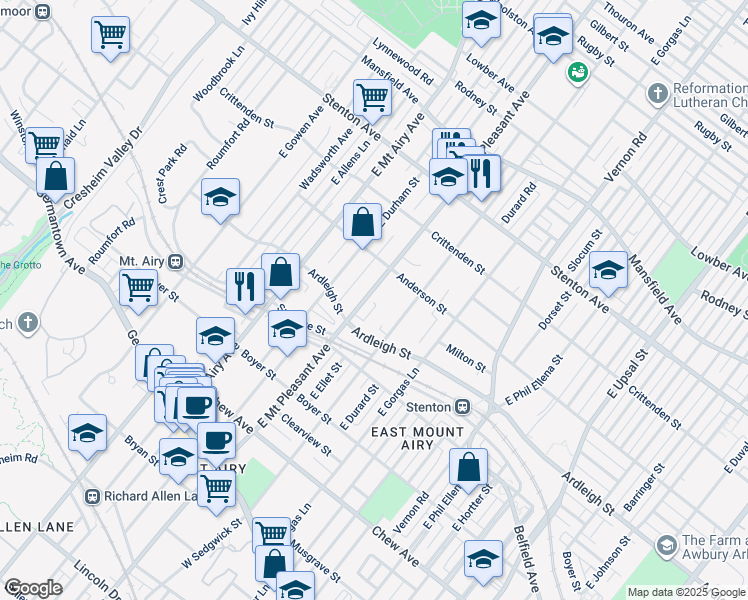 map of restaurants, bars, coffee shops, grocery stores, and more near 430 East Mount Pleasant Avenue in Philadelphia