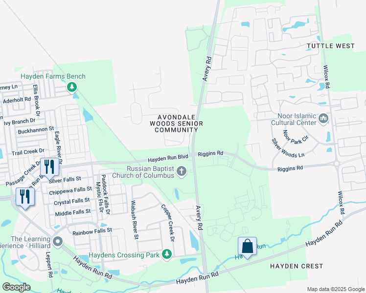 map of restaurants, bars, coffee shops, grocery stores, and more near 6302 Delta Loop in Dublin