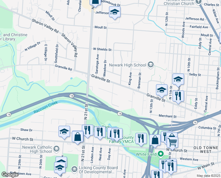 map of restaurants, bars, coffee shops, grocery stores, and more near 519 Jutlew Road in Newark