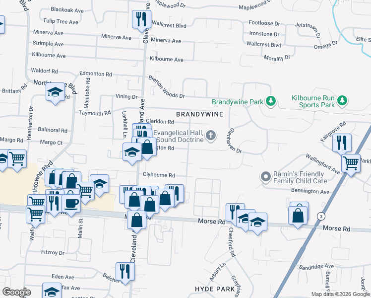 map of restaurants, bars, coffee shops, grocery stores, and more near 4593 Sharon Avenue in Columbus