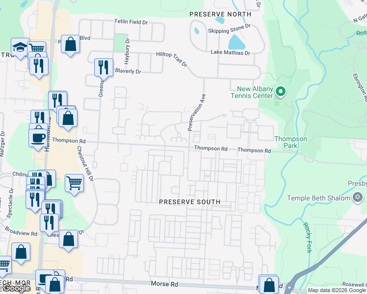 map of restaurants, bars, coffee shops, grocery stores, and more near 6291 Norway Glen Avenue in Columbus