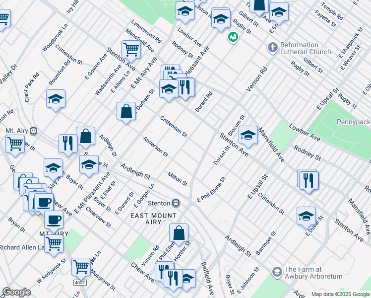 map of restaurants, bars, coffee shops, grocery stores, and more near 520 1/2 East Gorgas Lane in Philadelphia