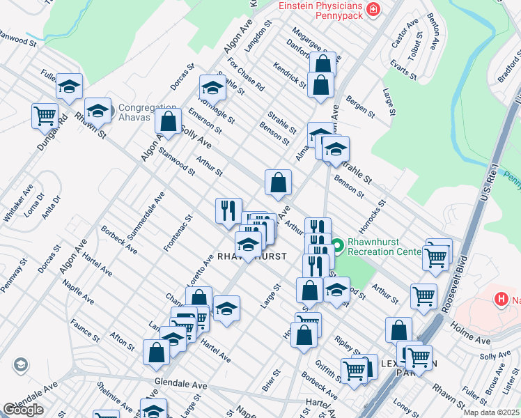 map of restaurants, bars, coffee shops, grocery stores, and more near 1914 Arthur Street in Philadelphia