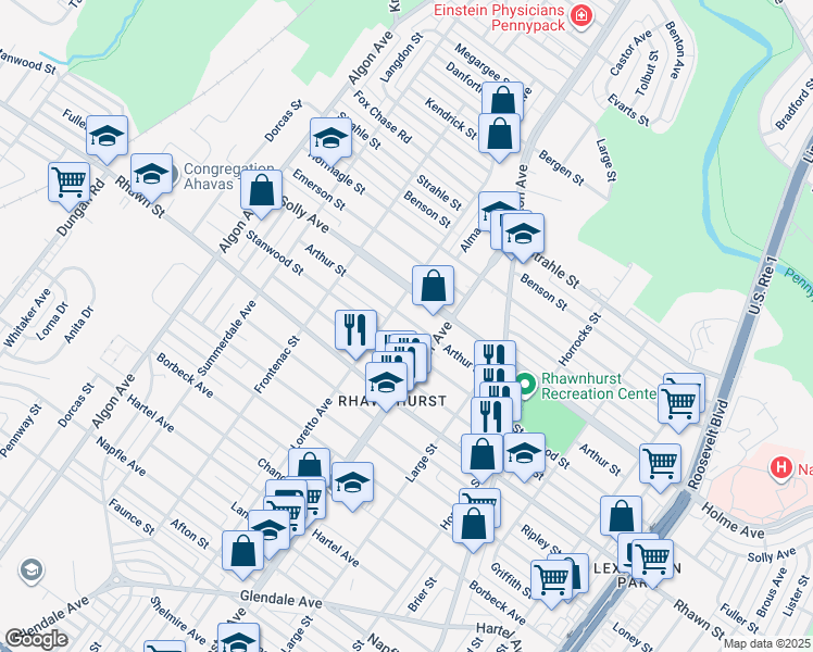 map of restaurants, bars, coffee shops, grocery stores, and more near 1914 Arthur Street in Philadelphia
