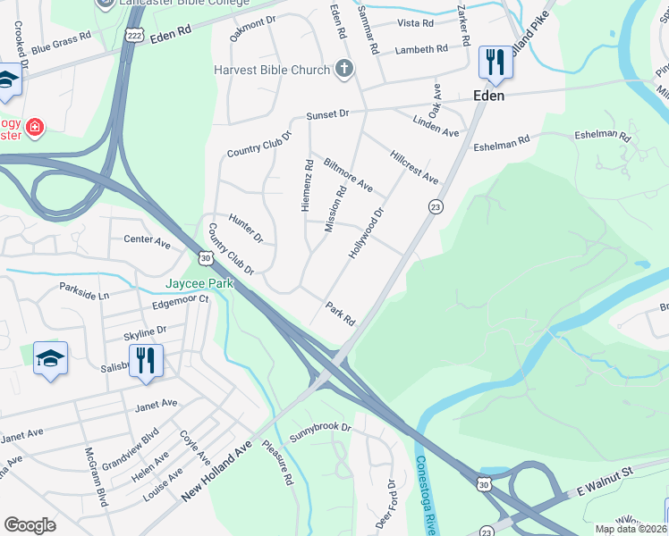 map of restaurants, bars, coffee shops, grocery stores, and more near 1434 Hollywood Drive in Lancaster