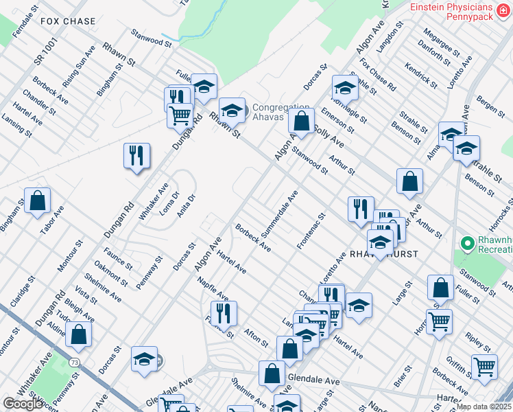 map of restaurants, bars, coffee shops, grocery stores, and more near 1610 Loney Street in Philadelphia