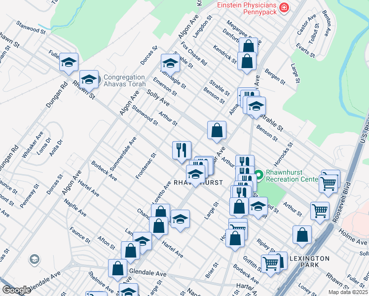 map of restaurants, bars, coffee shops, grocery stores, and more near 1856 Stanwood Street in Philadelphia