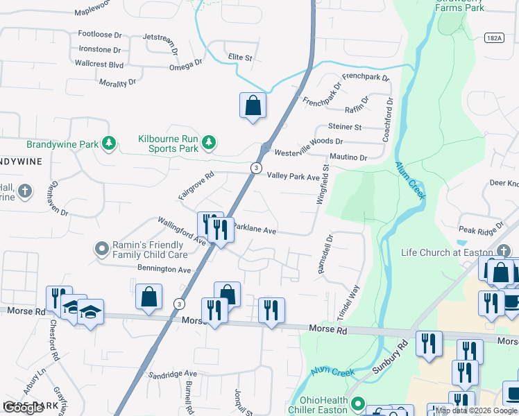 map of restaurants, bars, coffee shops, grocery stores, and more near 3275 Tammery Court in Columbus