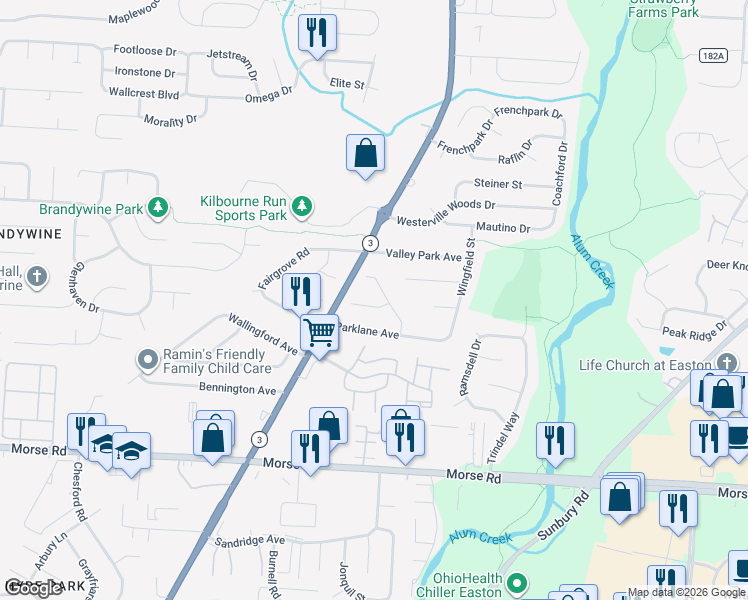 map of restaurants, bars, coffee shops, grocery stores, and more near 3275 Tammery Court in Columbus