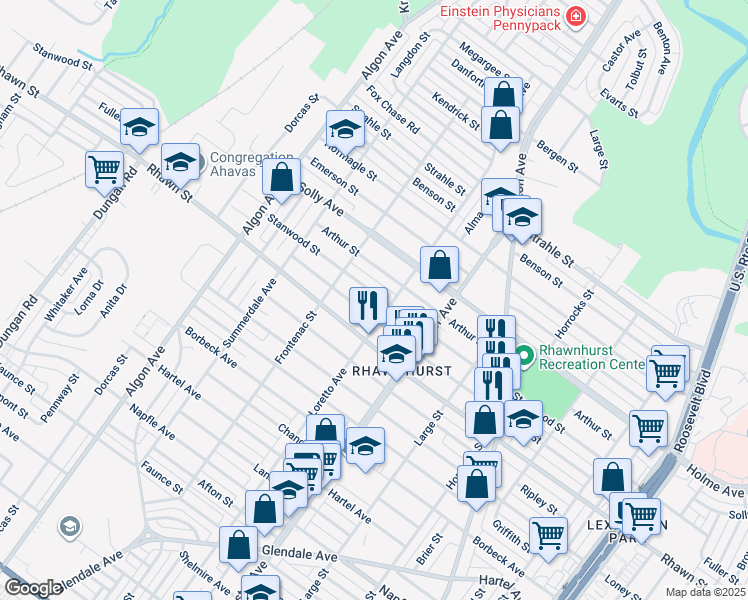 map of restaurants, bars, coffee shops, grocery stores, and more near 1856 Stanwood Street in Philadelphia