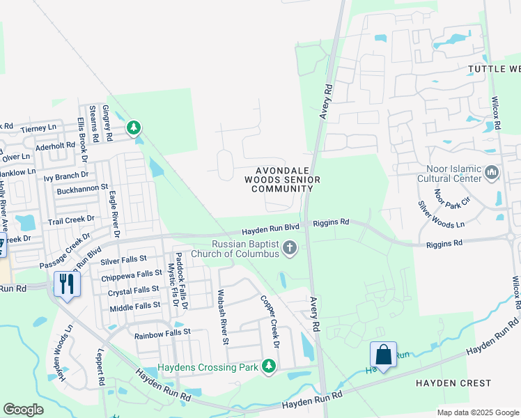 map of restaurants, bars, coffee shops, grocery stores, and more near 6404 Delta Loop in Dublin
