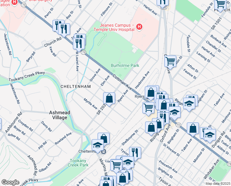map of restaurants, bars, coffee shops, grocery stores, and more near 107 Central Avenue in Montgomery County