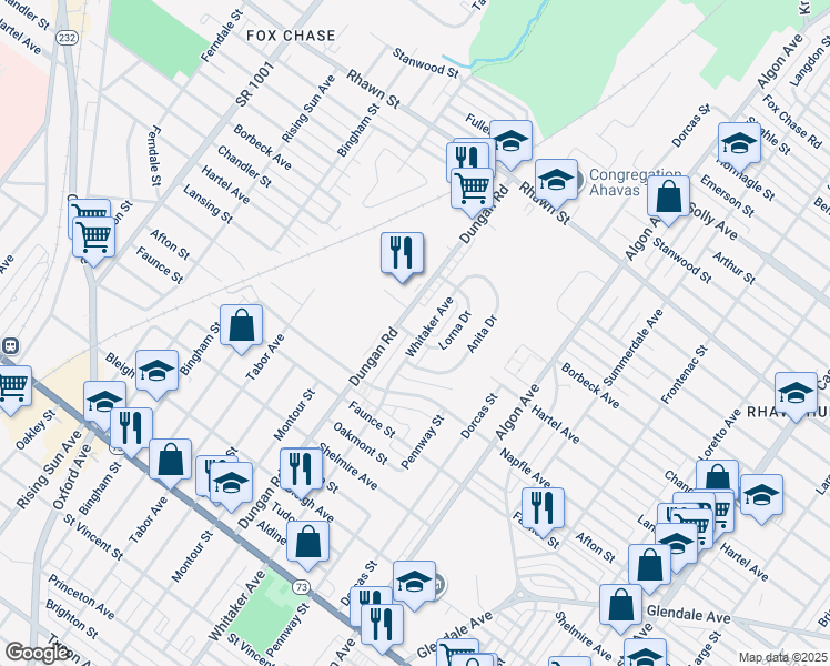 map of restaurants, bars, coffee shops, grocery stores, and more near 7800 Whitaker Avenue in Philadelphia