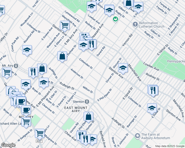 map of restaurants, bars, coffee shops, grocery stores, and more near 520 1/2 East Gorgas Lane in Philadelphia