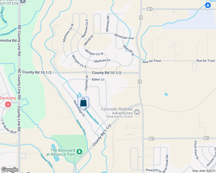 map of restaurants, bars, coffee shops, grocery stores, and more near 317 Baker Lane in Erie