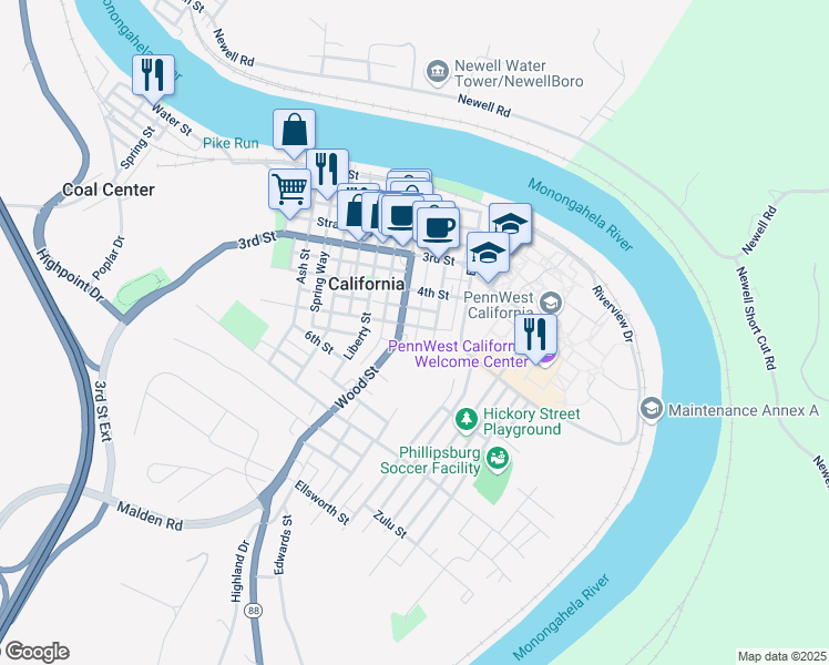 map of restaurants, bars, coffee shops, grocery stores, and more near 600 Wood Street in California