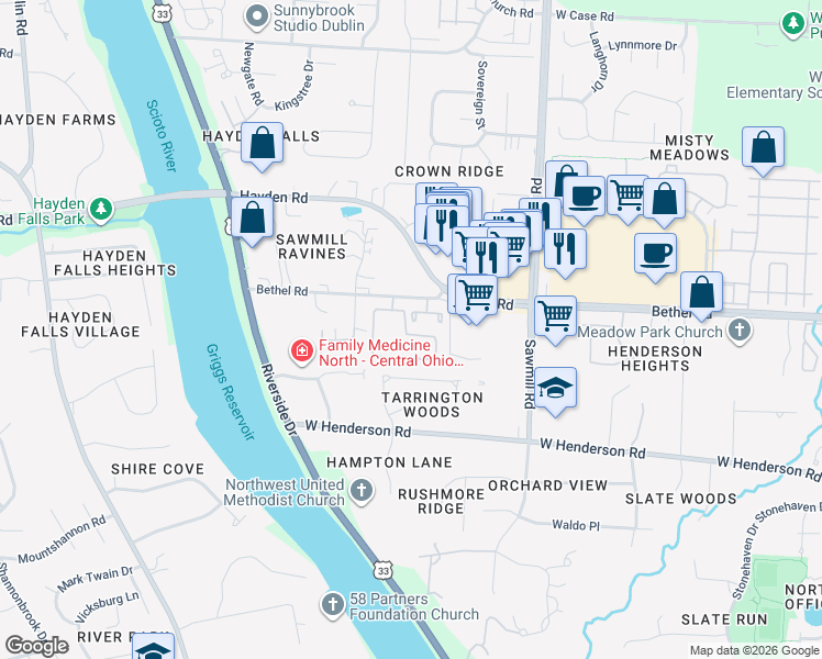 map of restaurants, bars, coffee shops, grocery stores, and more near 5318 Caleb Drive in Columbus