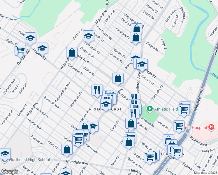 map of restaurants, bars, coffee shops, grocery stores, and more near 1933 Stanwood Street in Philadelphia