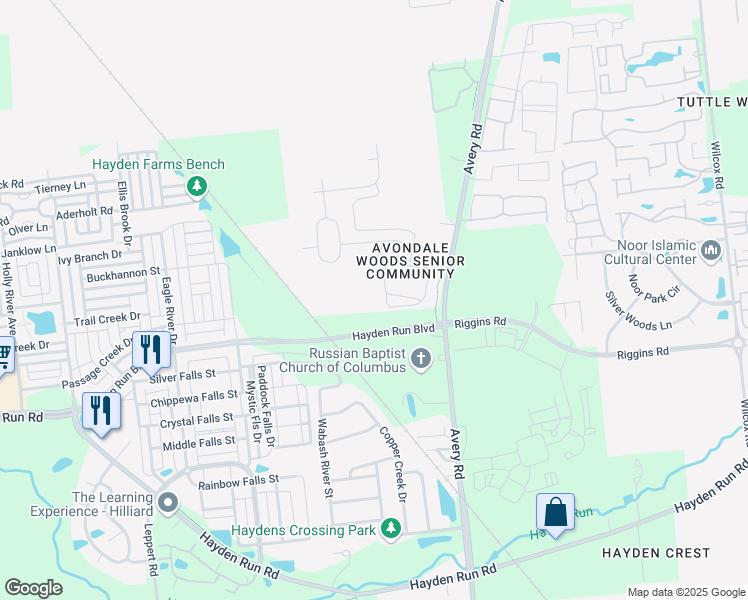map of restaurants, bars, coffee shops, grocery stores, and more near 6412 Delta Loop in Dublin