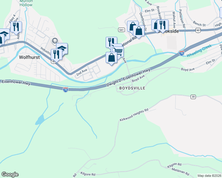 map of restaurants, bars, coffee shops, grocery stores, and more near 67431 Winning Avenue in Bridgeport