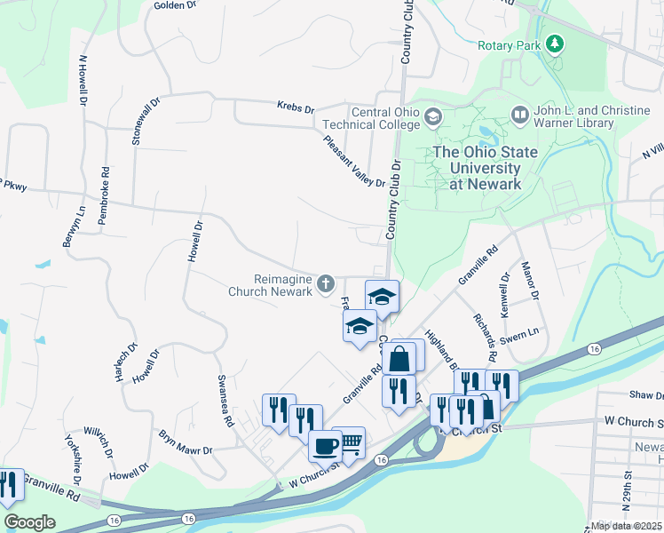 map of restaurants, bars, coffee shops, grocery stores, and more near 1420 Londondale Parkway in Newark