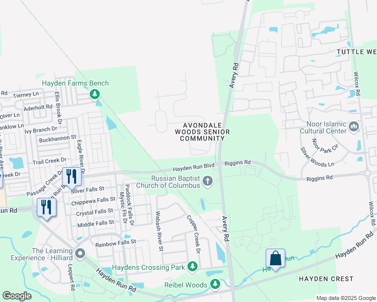 map of restaurants, bars, coffee shops, grocery stores, and more near 6418 Delta Loop in Dublin