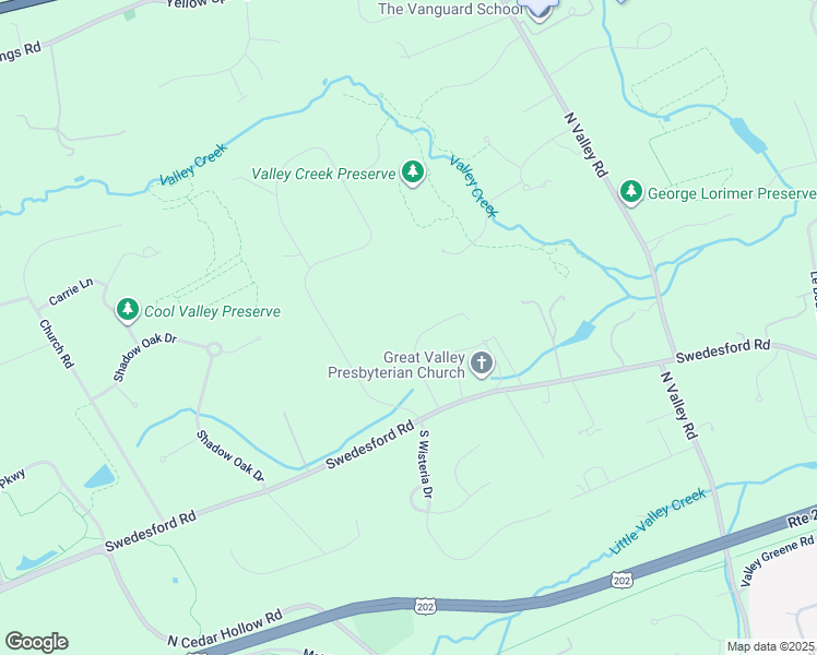 map of restaurants, bars, coffee shops, grocery stores, and more near 1240 Brentford Lane in Malvern