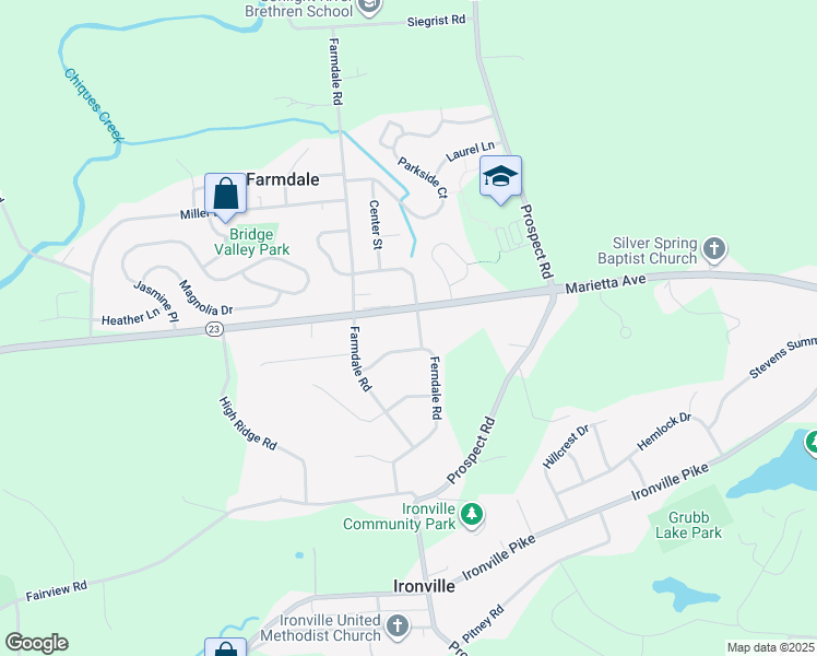 map of restaurants, bars, coffee shops, grocery stores, and more near 784 Hilltop Drive in Mount Joy