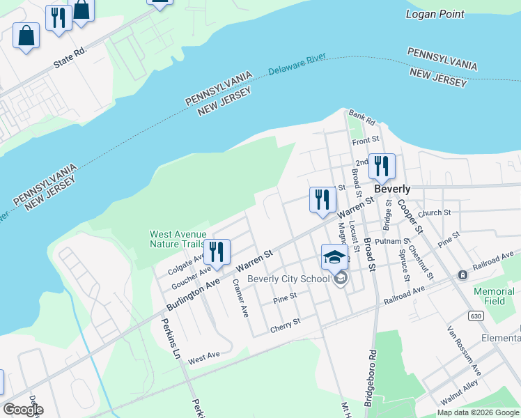 map of restaurants, bars, coffee shops, grocery stores, and more near 133 Dory Court in Beverly