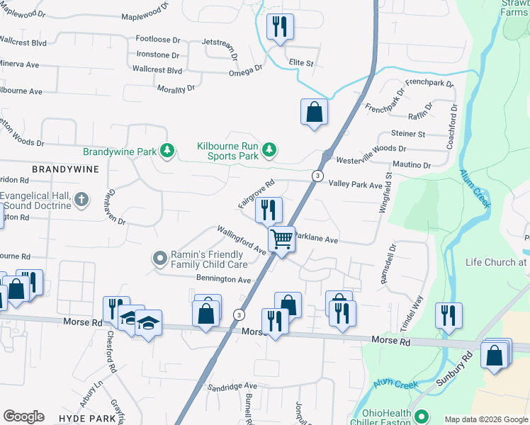 map of restaurants, bars, coffee shops, grocery stores, and more near 4581 Stonehedge Road in Columbus