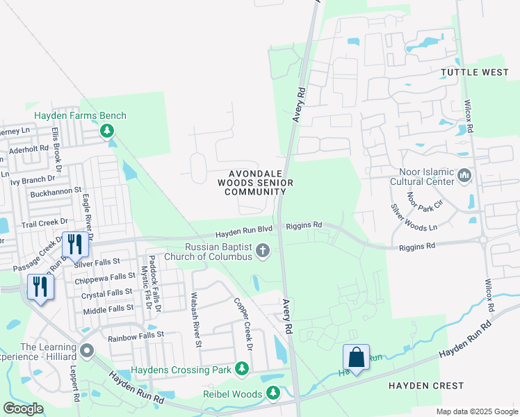 map of restaurants, bars, coffee shops, grocery stores, and more near 6374 Delta Loop in Dublin