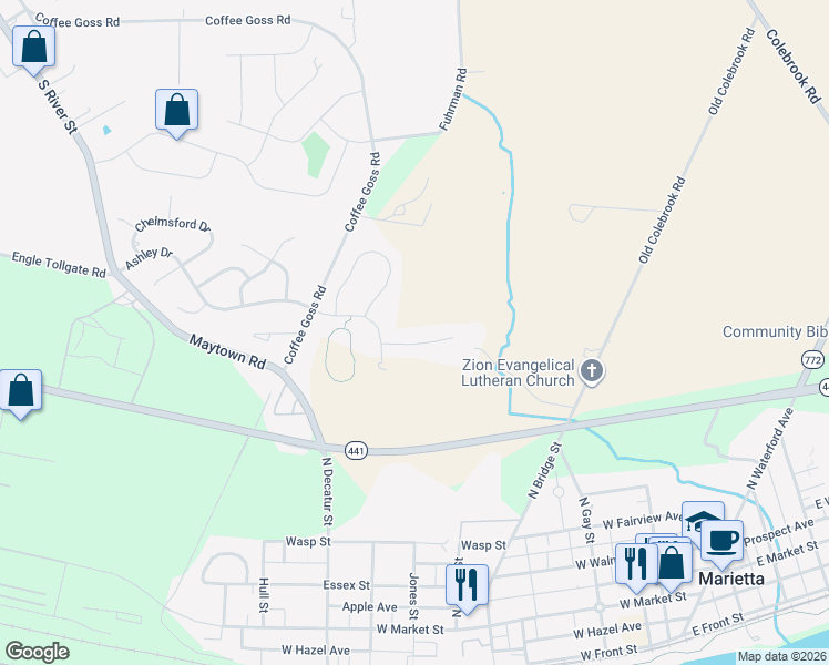 map of restaurants, bars, coffee shops, grocery stores, and more near 128 Nicole Street in Marietta