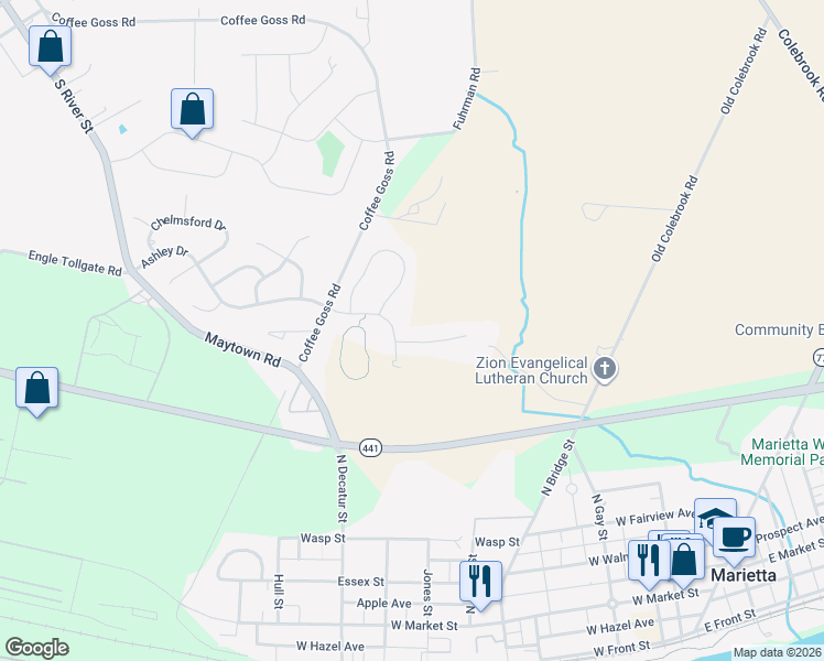 map of restaurants, bars, coffee shops, grocery stores, and more near 112 Nicole Street in Marietta