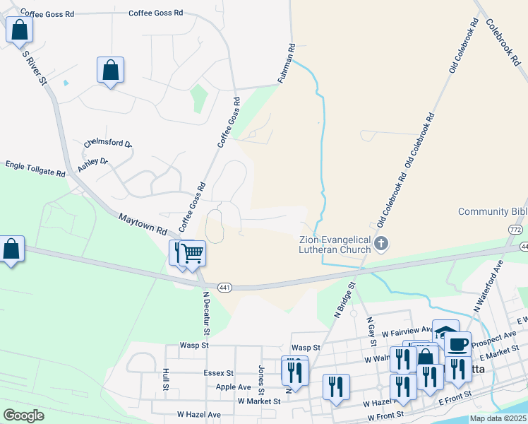 map of restaurants, bars, coffee shops, grocery stores, and more near 132 Nicole Street in Marietta