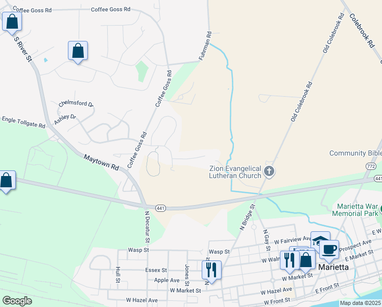 map of restaurants, bars, coffee shops, grocery stores, and more near 136 Nicole Street in Marietta
