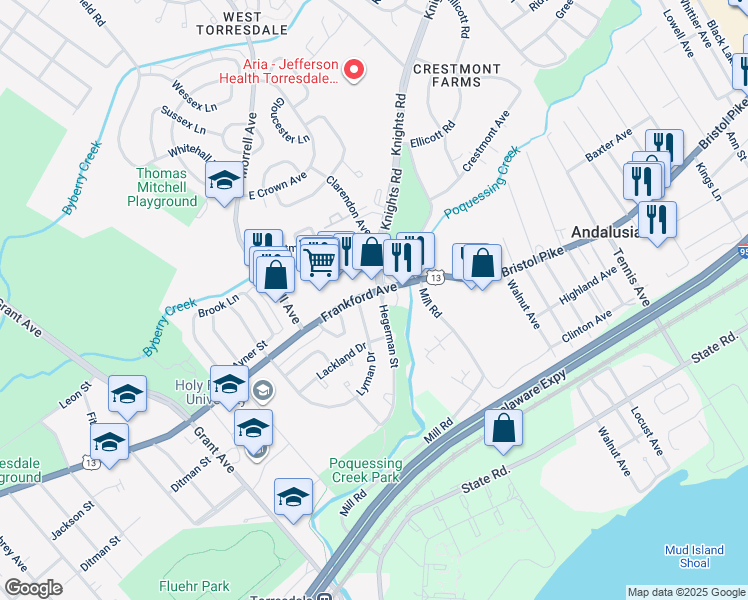 map of restaurants, bars, coffee shops, grocery stores, and more near 10036 Hegerman Street in Philadelphia