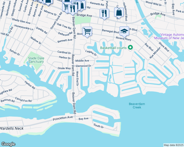 map of restaurants, bars, coffee shops, grocery stores, and more near East Point Pleasant Avenue in Ocean Gate