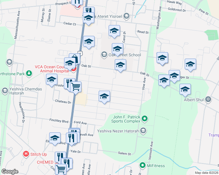 map of restaurants, bars, coffee shops, grocery stores, and more near 50 Wadsworth Avenue in Lakewood