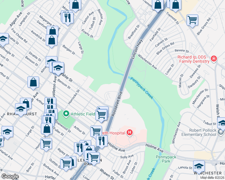 map of restaurants, bars, coffee shops, grocery stores, and more near 8400 Roosevelt Boulevard in Philadelphia