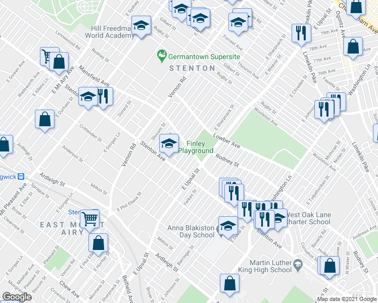 map of restaurants, bars, coffee shops, grocery stores, and more near 1001 East Hortter Street in Philadelphia