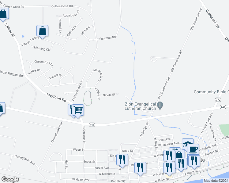 map of restaurants, bars, coffee shops, grocery stores, and more near 154 Nicole Street in Marietta
